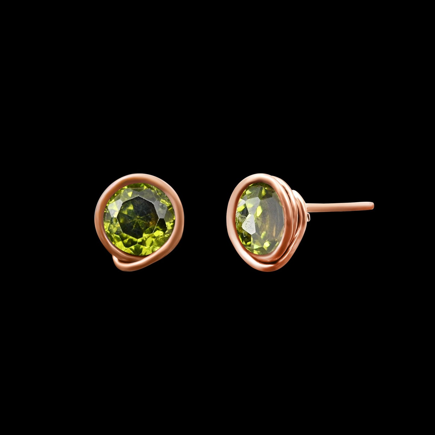 Green Peridot Gemstone Copper Stud Earrings