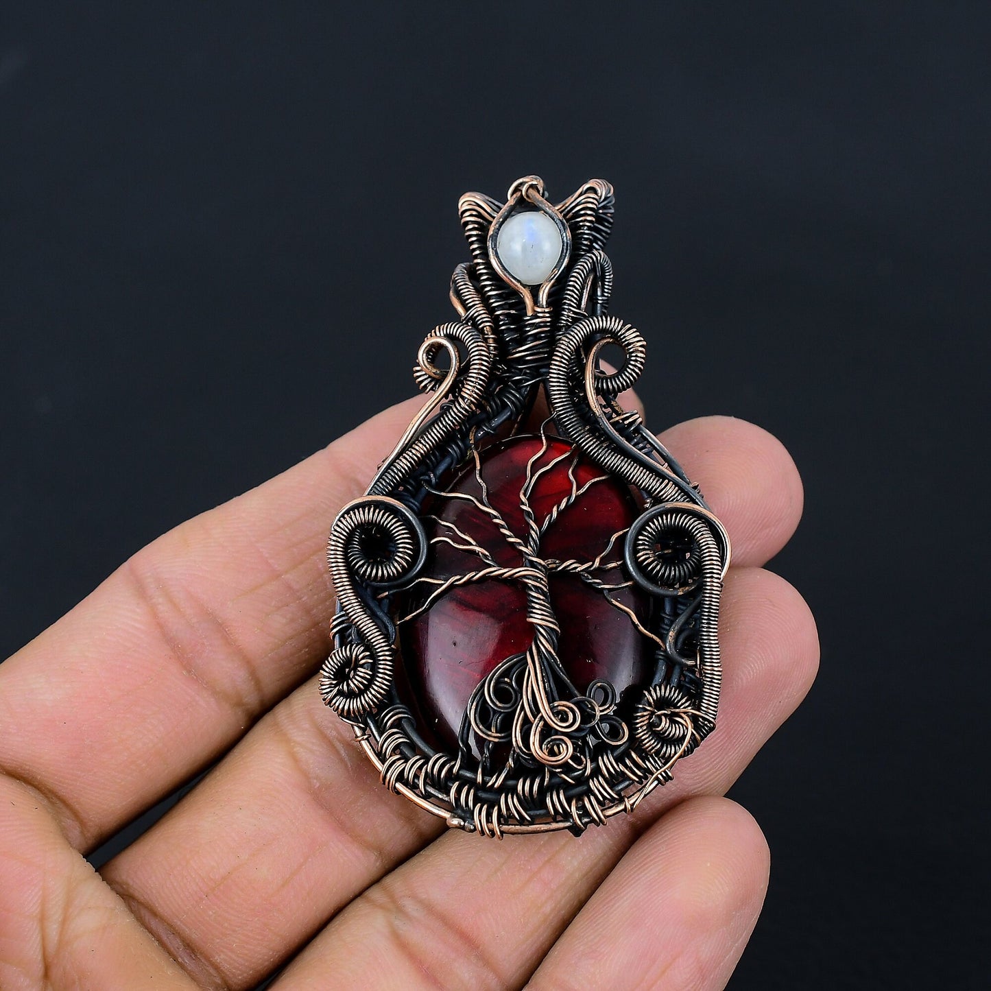 Red Labradorite Tree of Life Gemstone Pendant