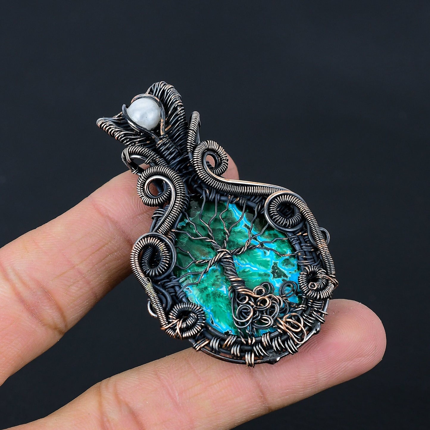 Blue Green Azurite Malachite Gemstone Pendant