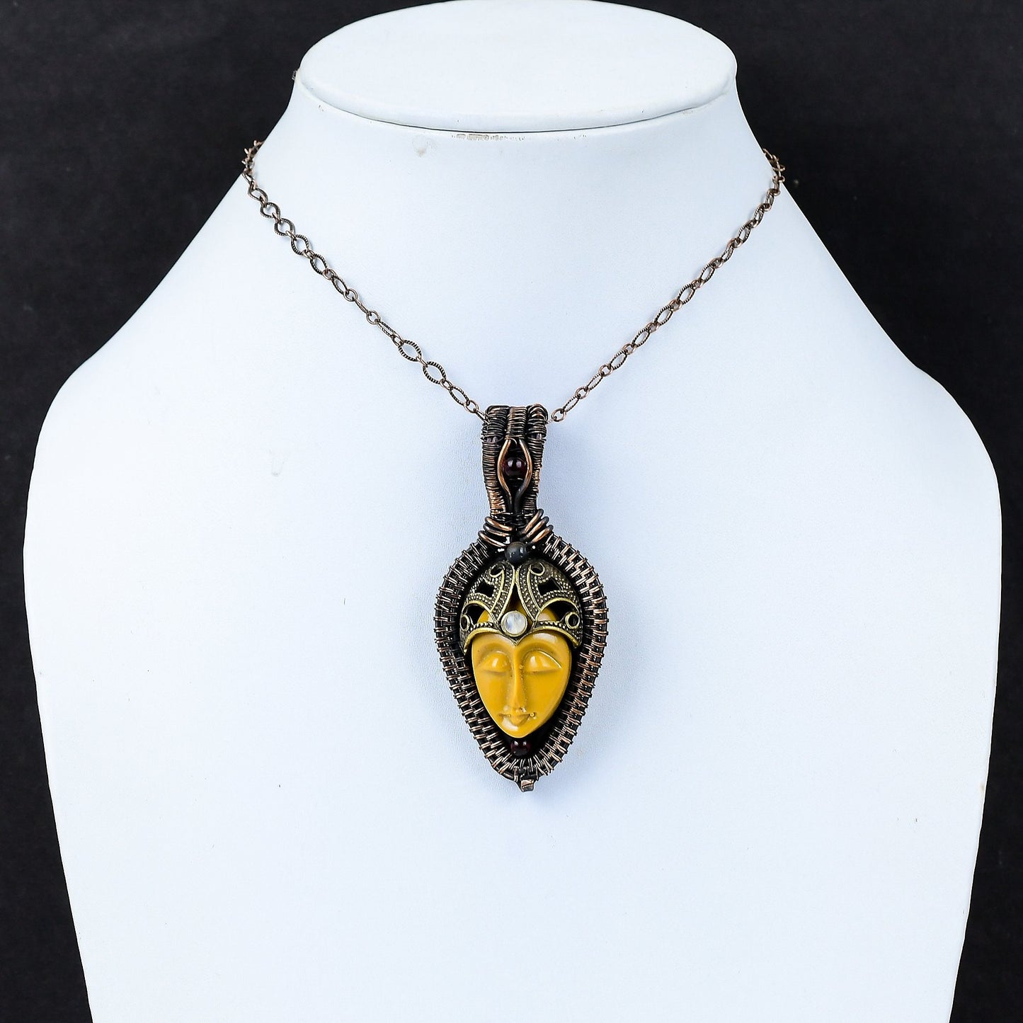 Mud Yellow Bone Face Gemstone Pendant