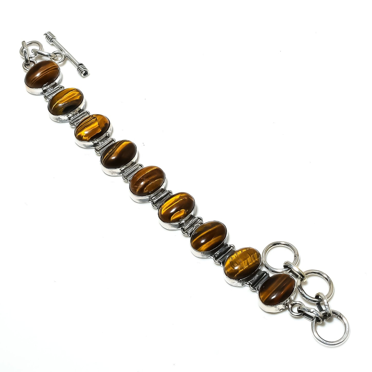 Golden Brown Tiger Eye Gemstone Sterling Silver Bracelet