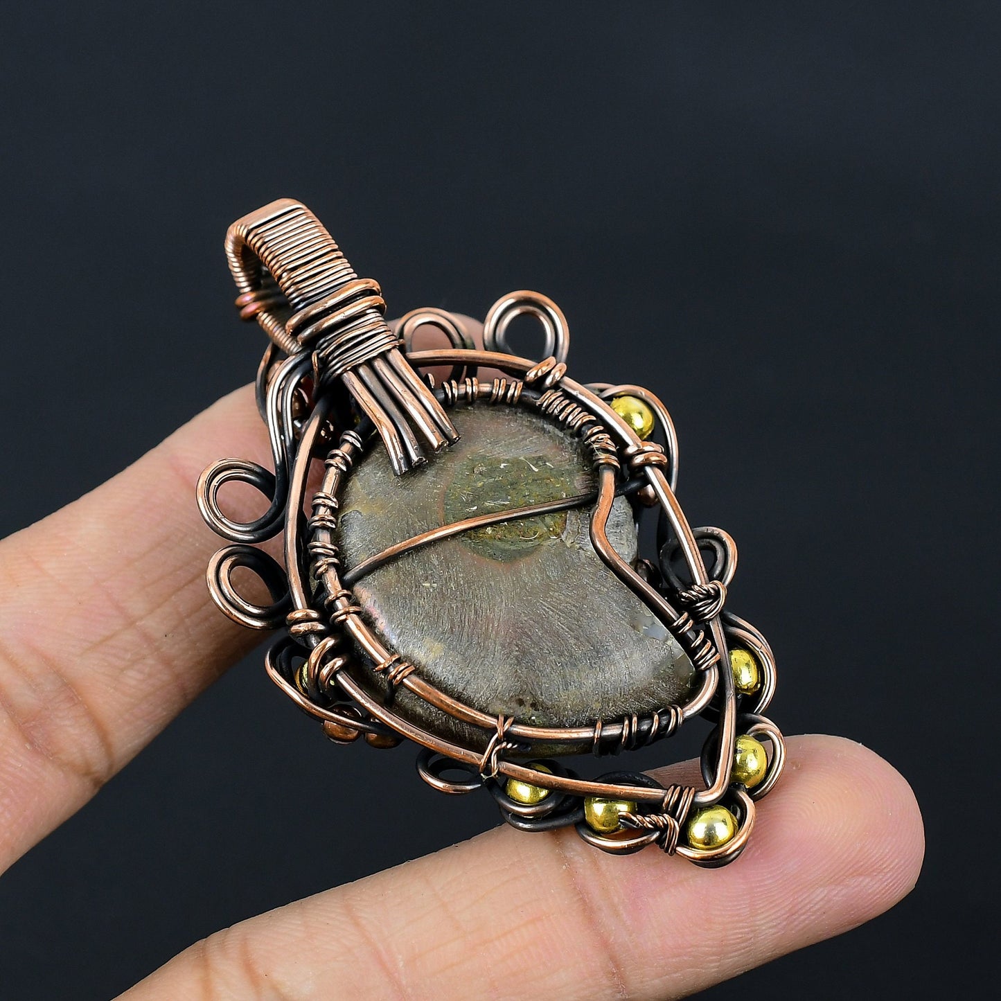 Copper Ammonite Fossil Gemstone Pendant