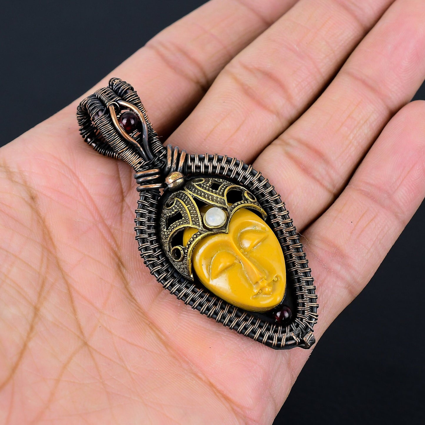 Mud Yellow Bone Face Gemstone Pendant