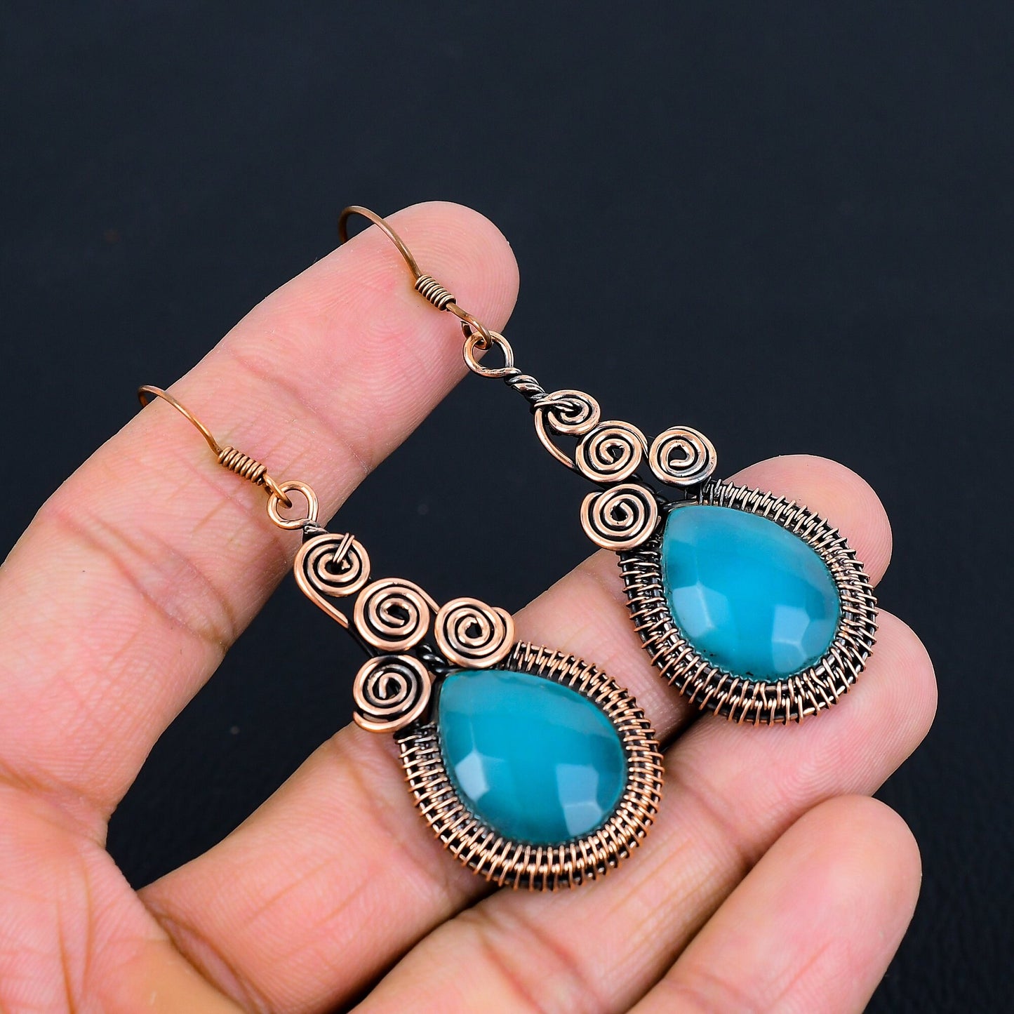 Blue Chalcedony Gemstone Earrings