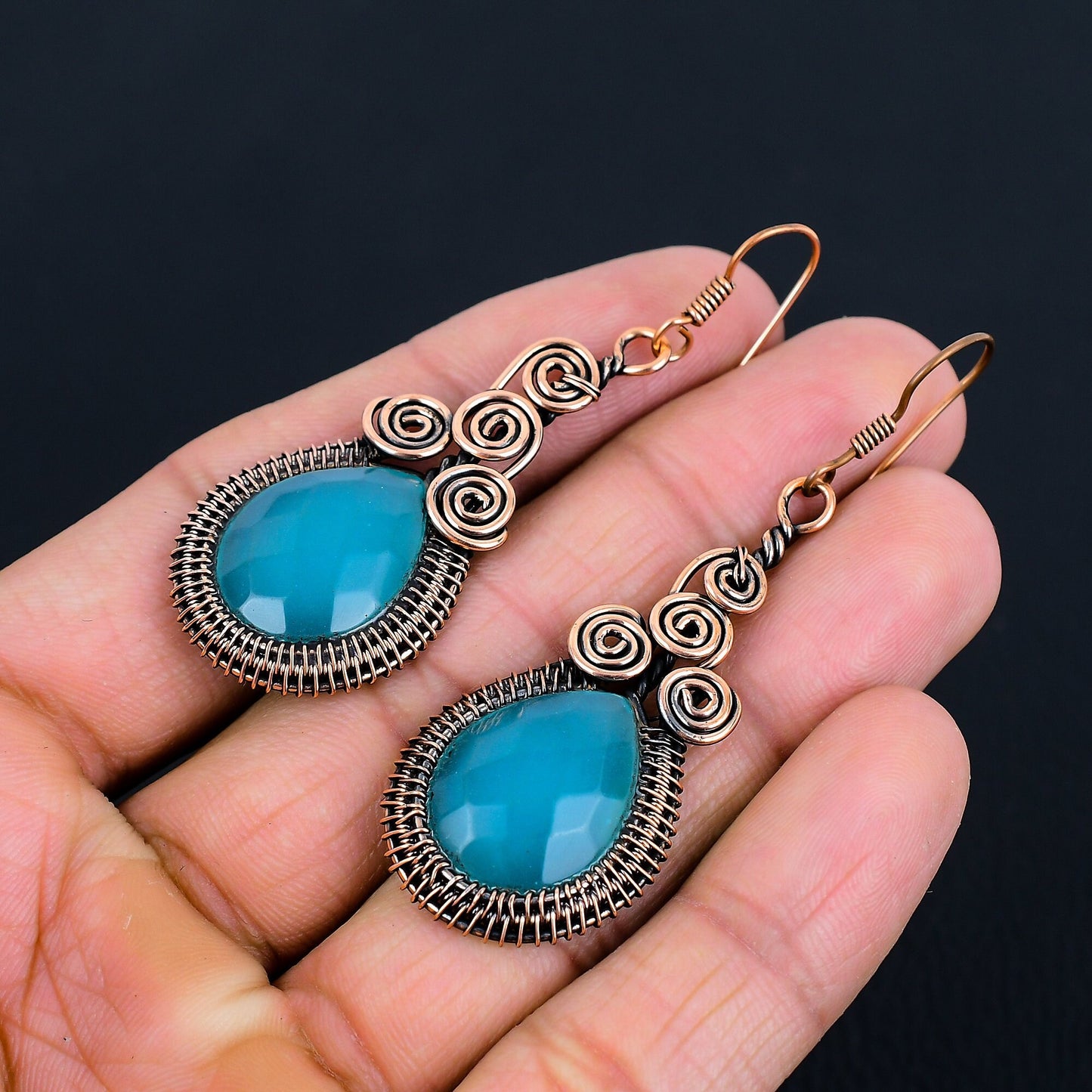 Blue Chalcedony Gemstone Earrings