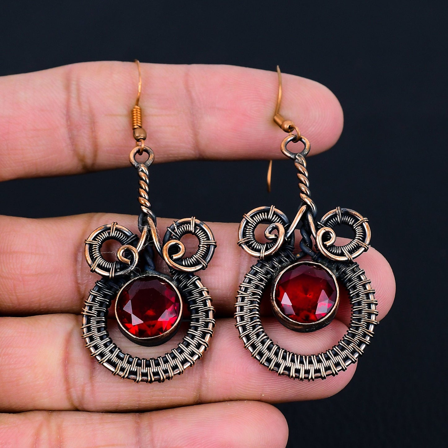 Red Garnet Gemstone Dangle Earrings