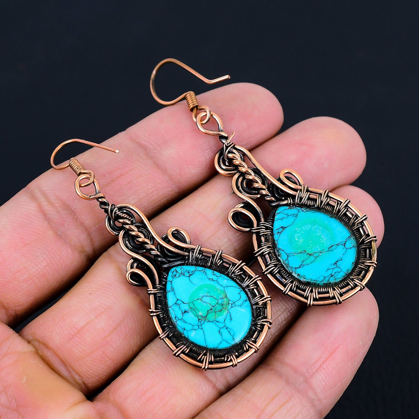 Turquoise Gemstone Copper Dangle Earrings