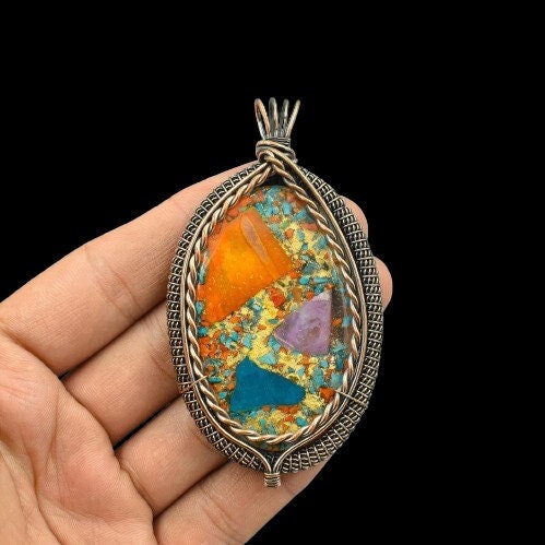 Turquoise Spiny Oyster Gemstone Pendant