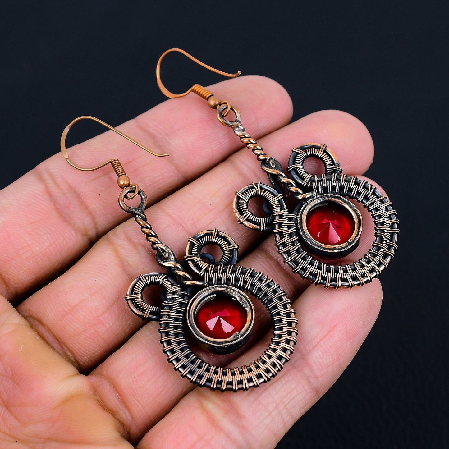 Red Garnet Gemstone Dangle Earrings
