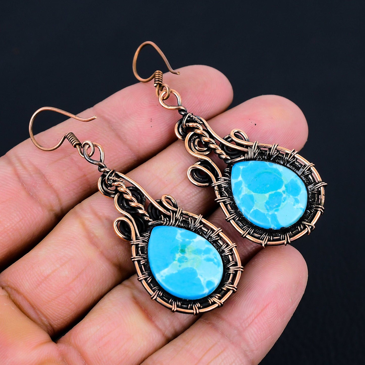 Blue Larimar Gemstone Dangle Earrings