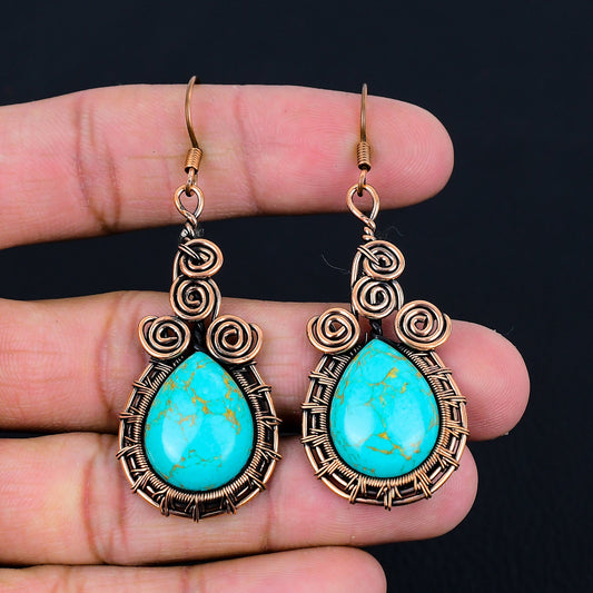 Turquoise Gemstone Copper Earrings