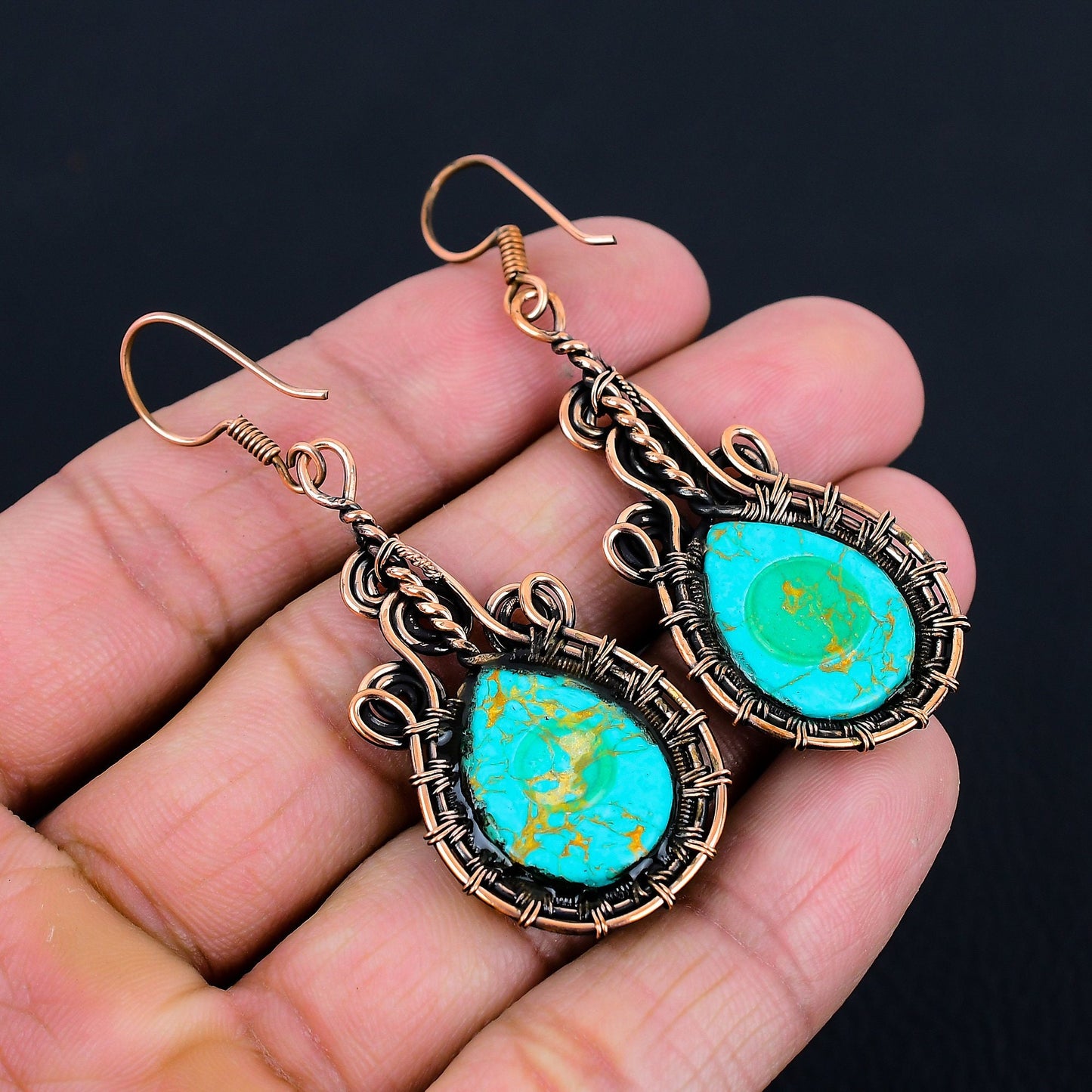 Turquoise Gemstone Copper Earrings