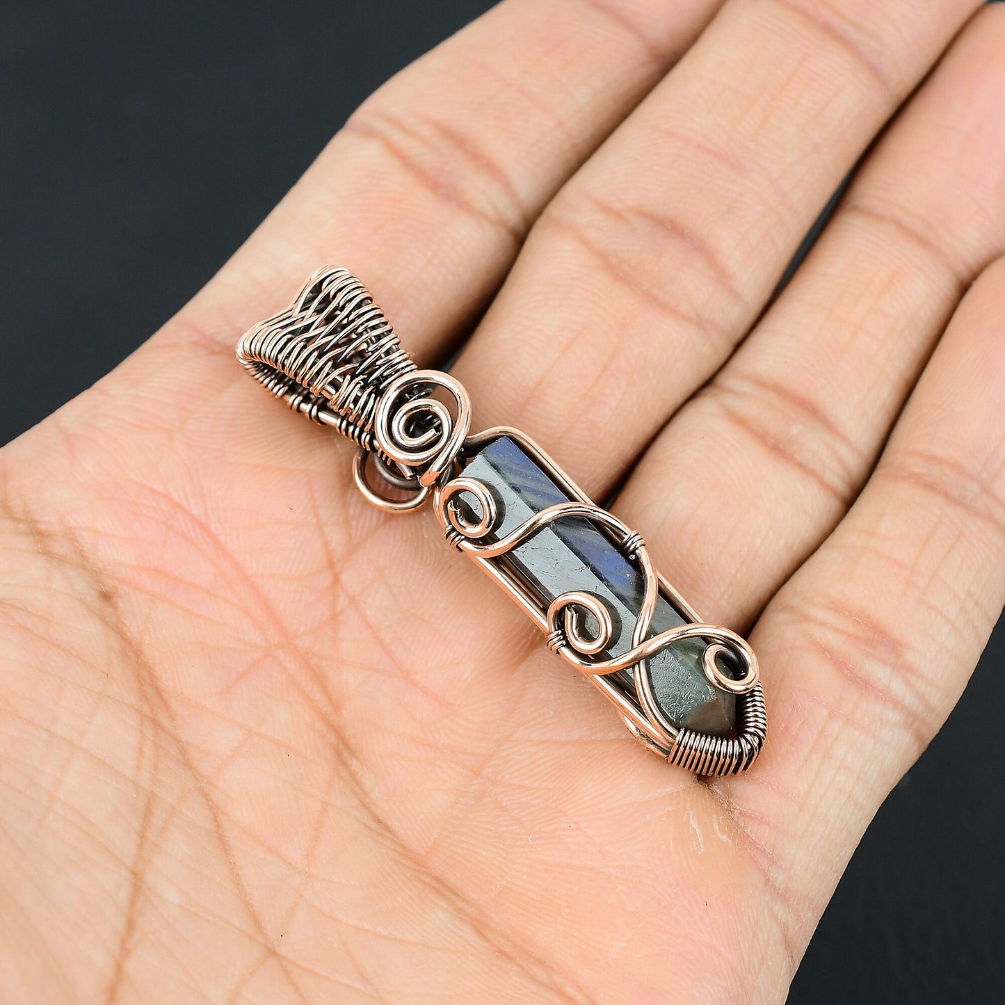 Blue-Green Labradorite Gemstone Pendant