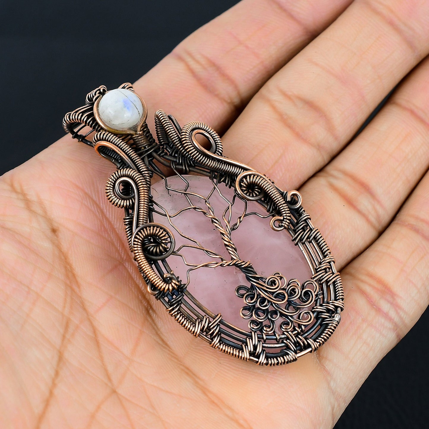 Pink Rose Quartz & Moonstone Gemstone Pendant