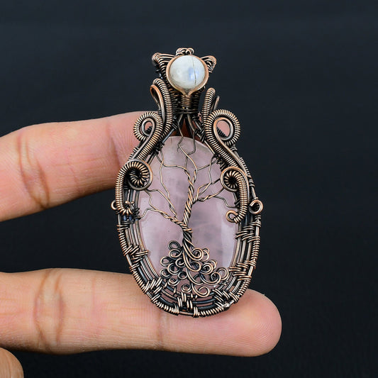 Pink Rose Quartz & Moonstone Gemstone Pendant