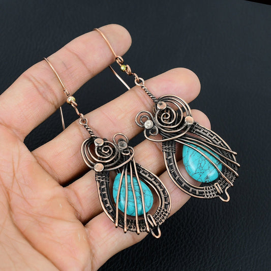 Turquoise Gemstone Copper Earrings