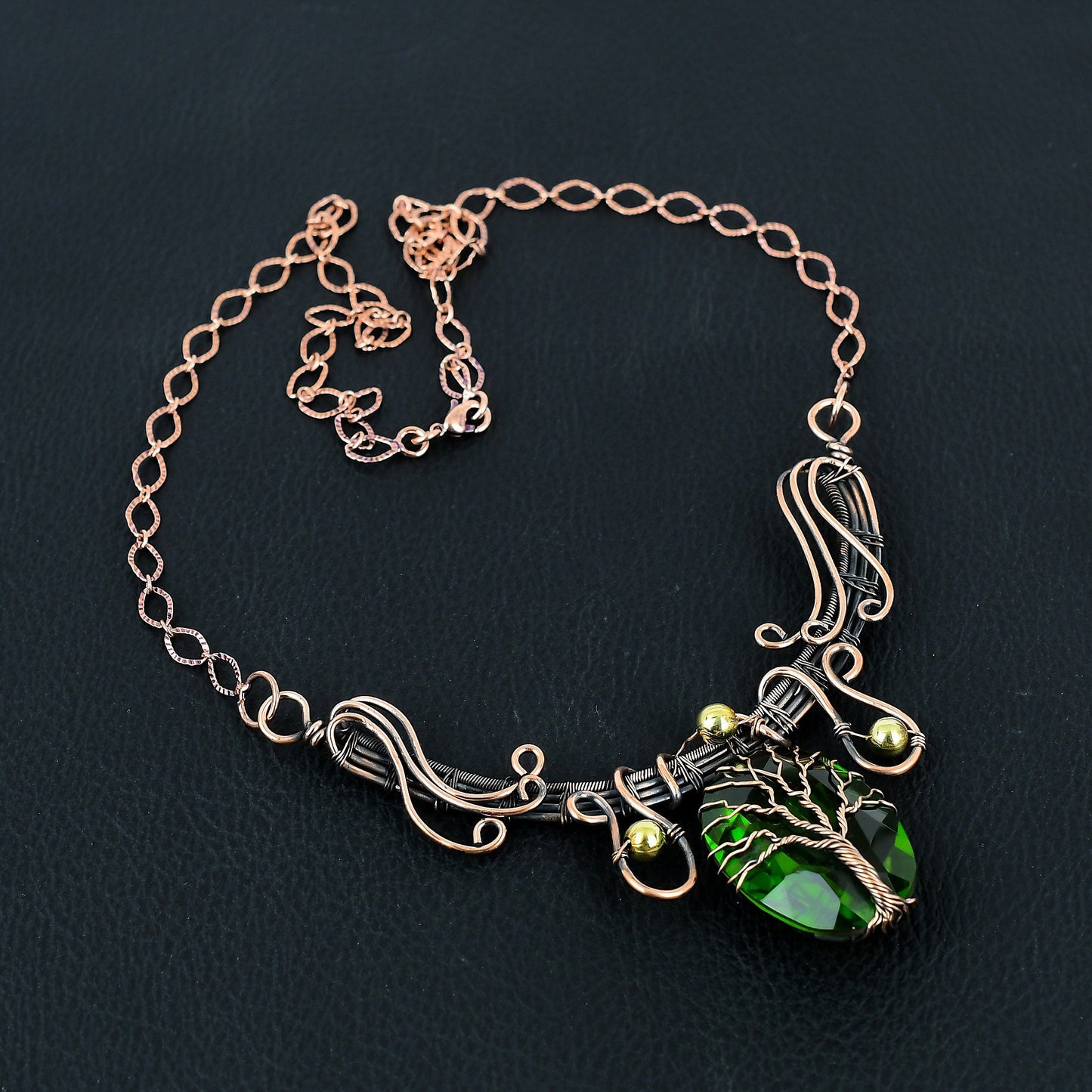 Green Peridot Gemstone Tree of Life Necklace