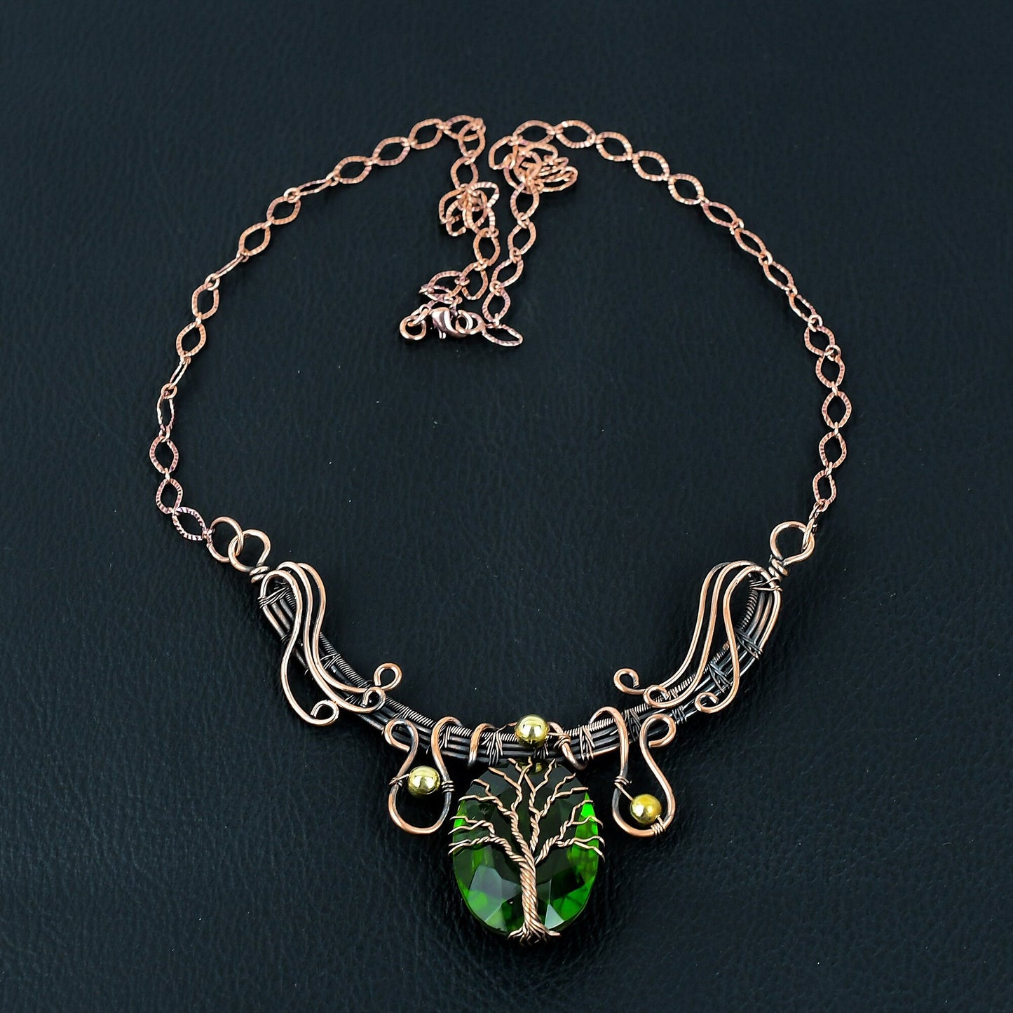 Green Peridot Gemstone Tree of Life Necklace