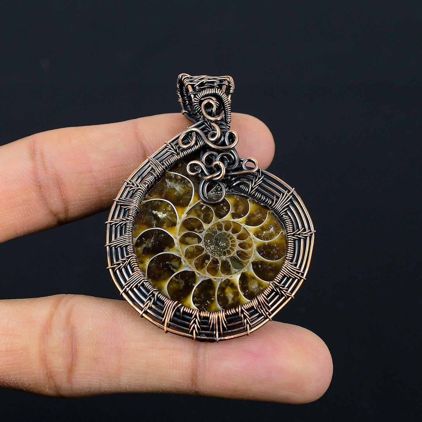 Copper Ammonite Gemstone Pendant