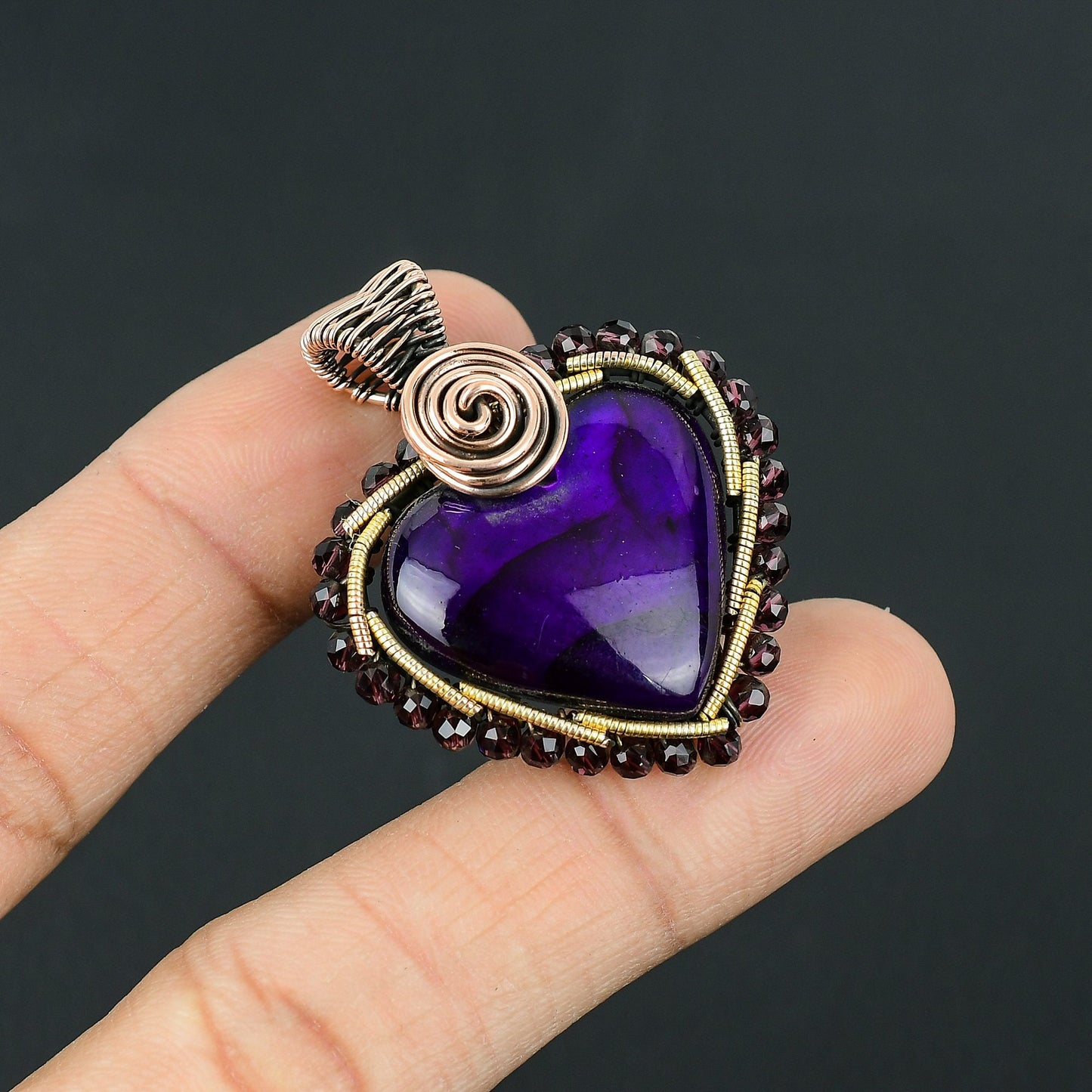 Purple Flash Labradorite Heart Gemstone Pendant