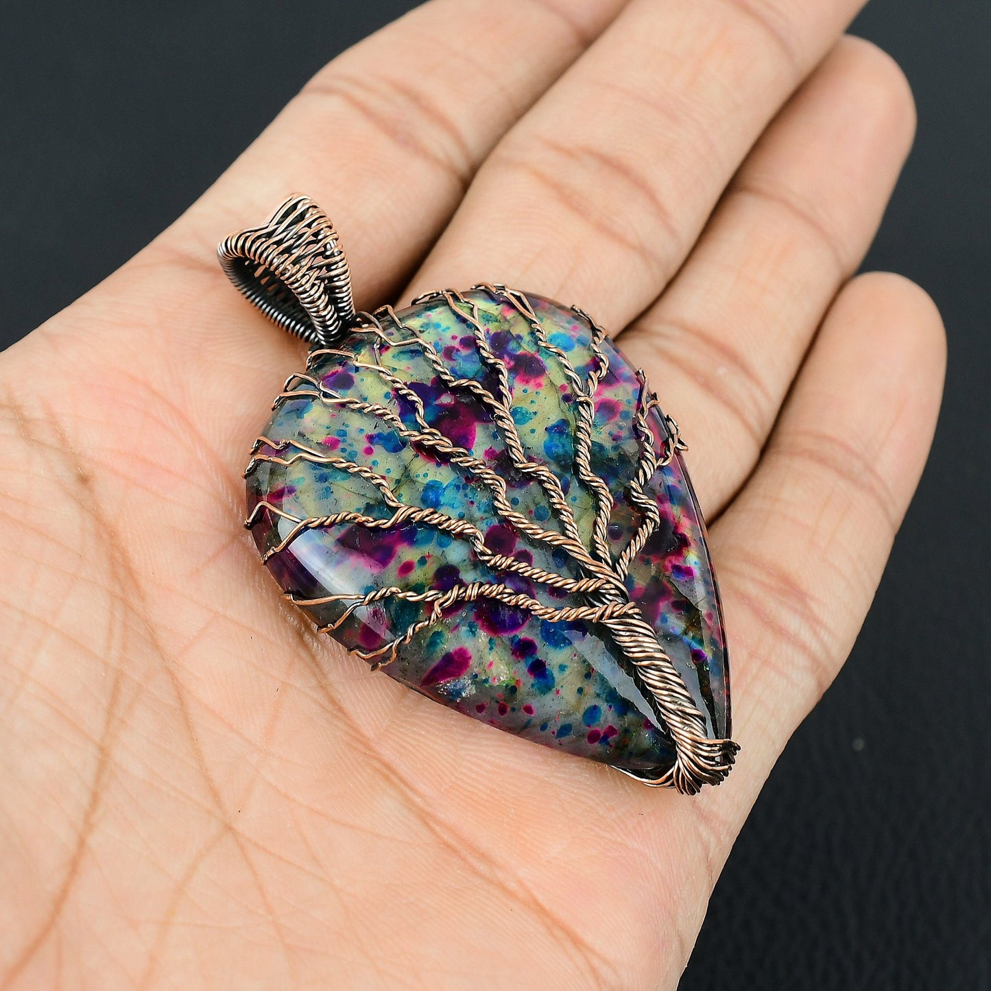 Tree of Life Multi-Color Labradorite Gemstone Pendant