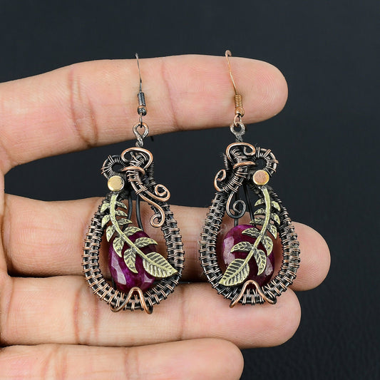 Red Ruby Gemstone Dangle Earrings