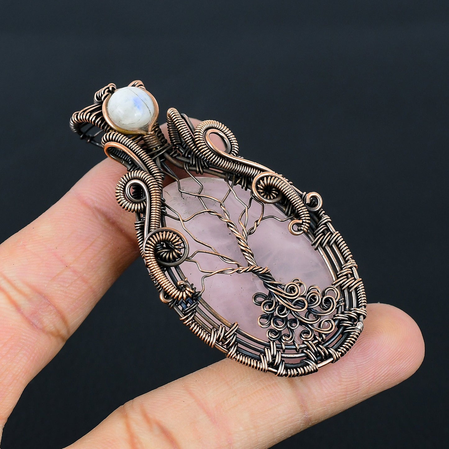 Pink Rose Quartz & Moonstone Gemstone Pendant
