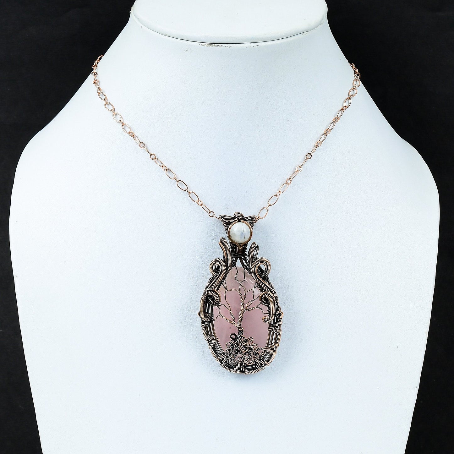 Pink Rose Quartz & Moonstone Gemstone Pendant