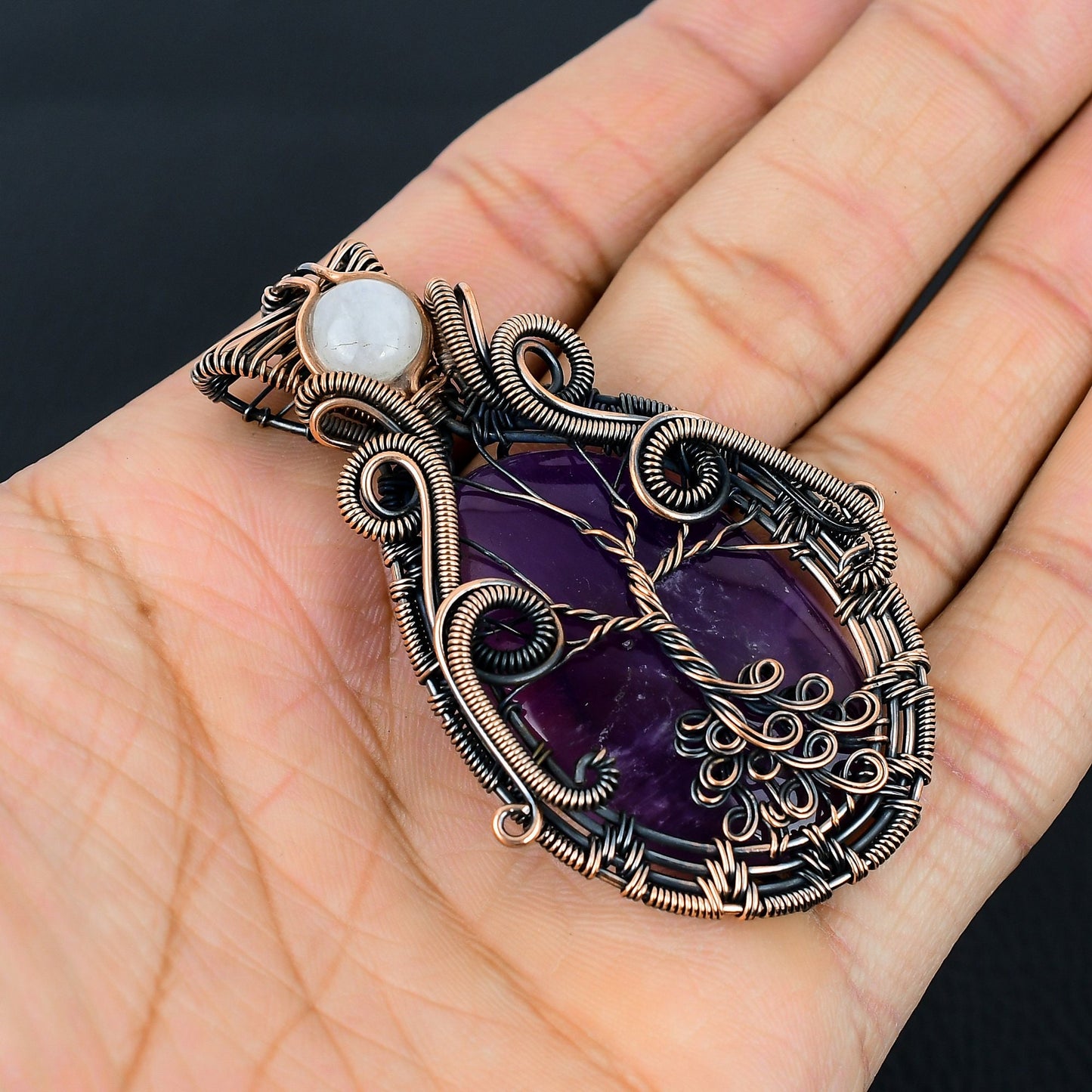 Purple Amethyst Gemstone Pendant with Moonstone