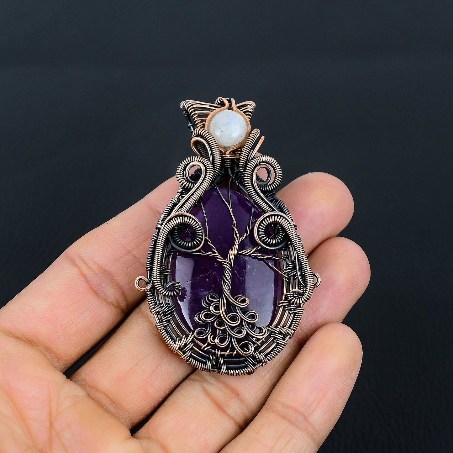 Purple Amethyst Gemstone Pendant with Moonstone