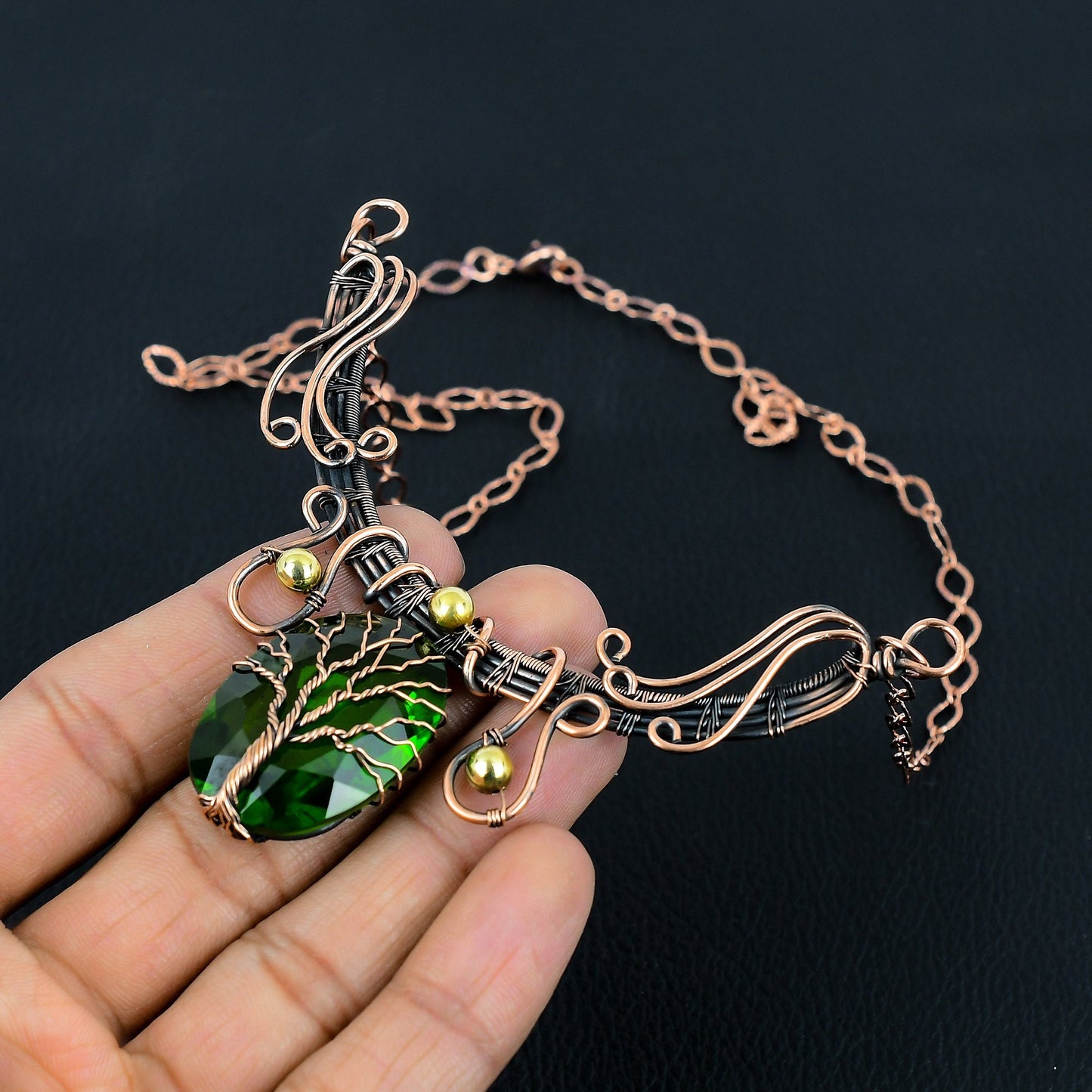 Green Peridot Gemstone Tree of Life Necklace