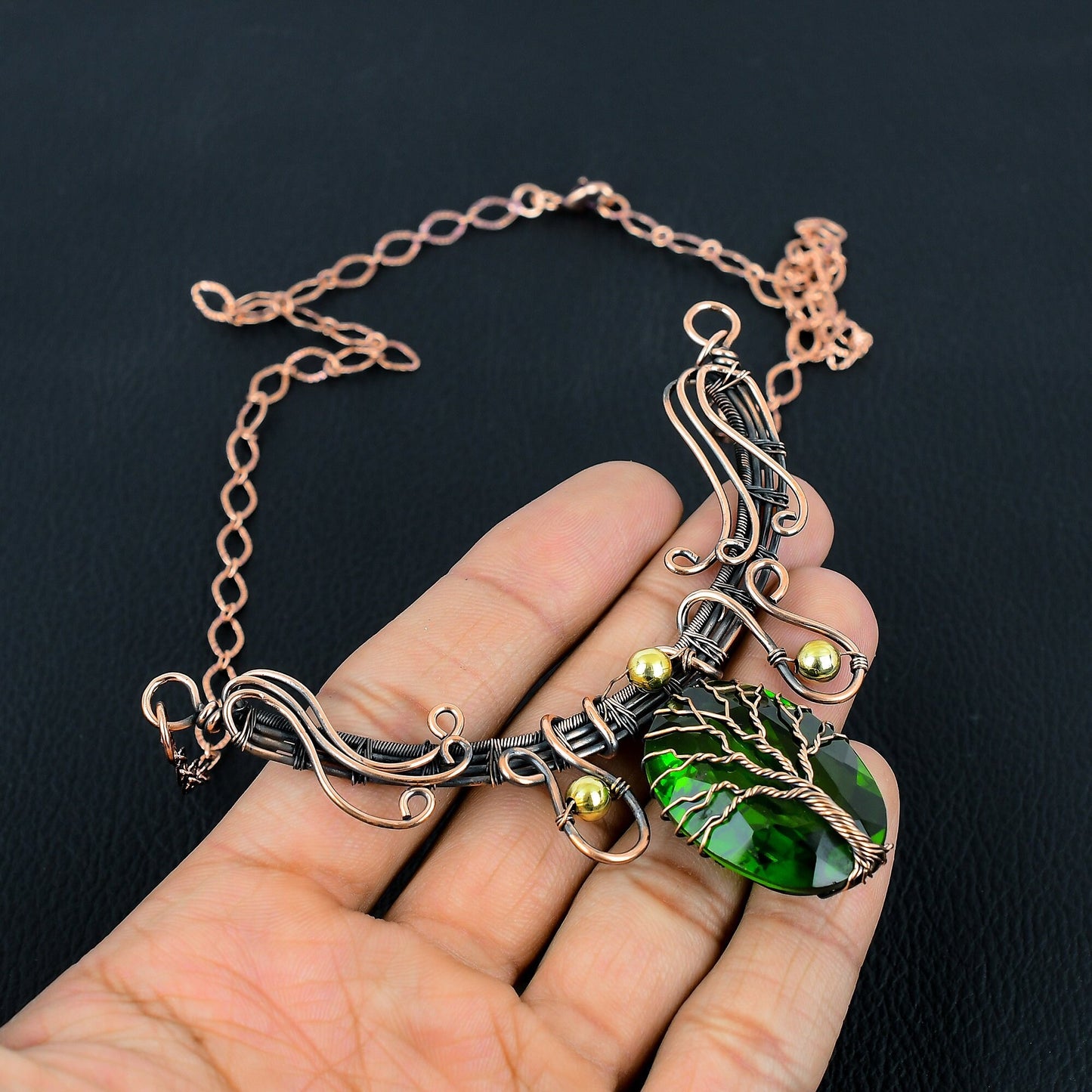 Green Peridot Gemstone Tree of Life Necklace