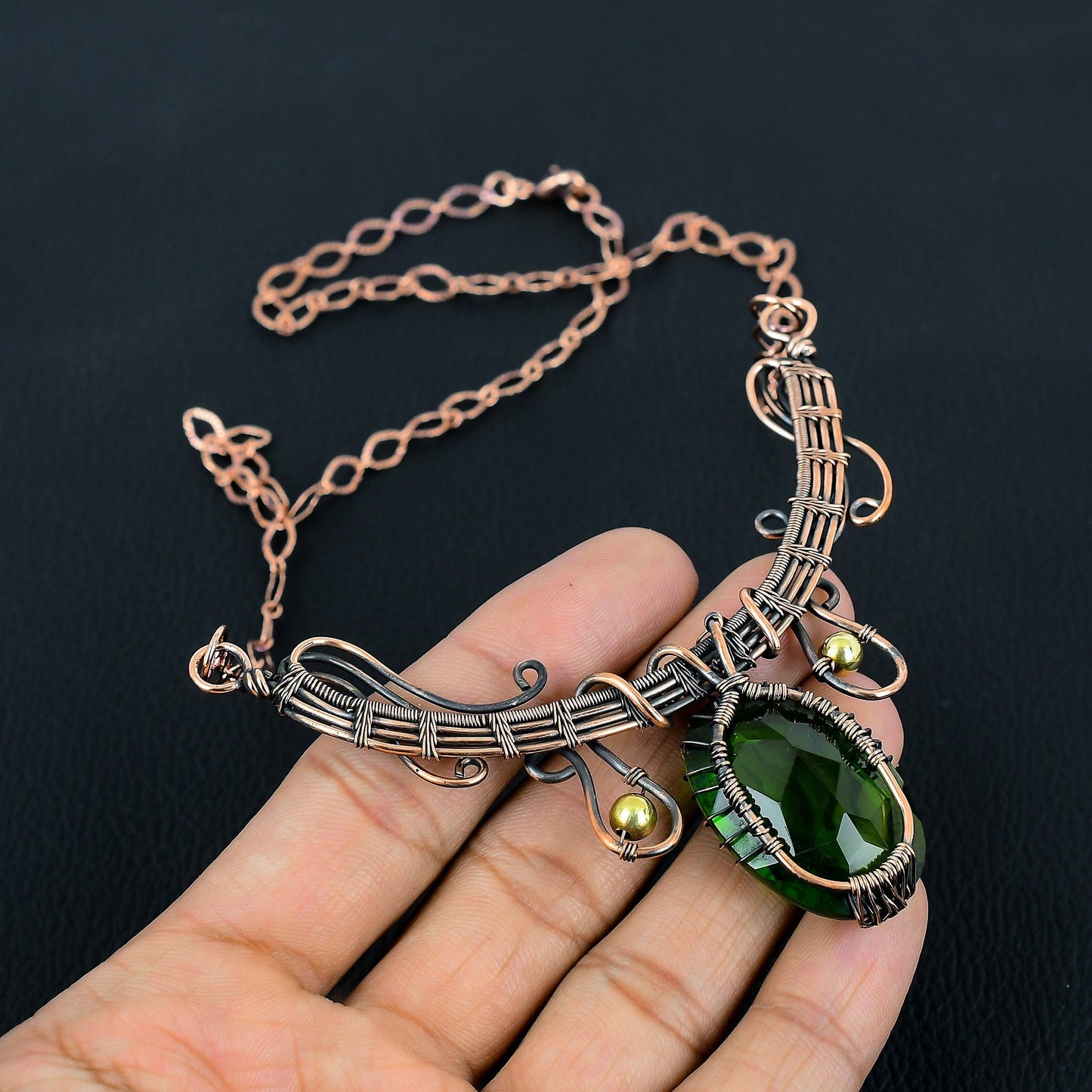 Green Peridot Gemstone Tree of Life Necklace