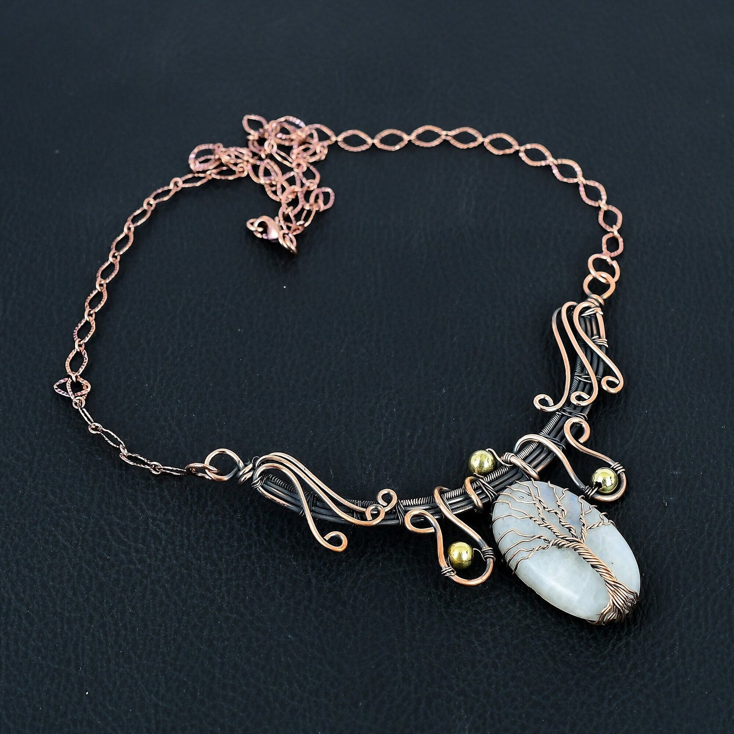 White Moonstone Gemstone Tree of Life Necklace