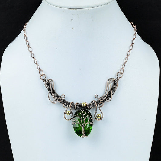 Green Peridot Gemstone Tree of Life Necklace