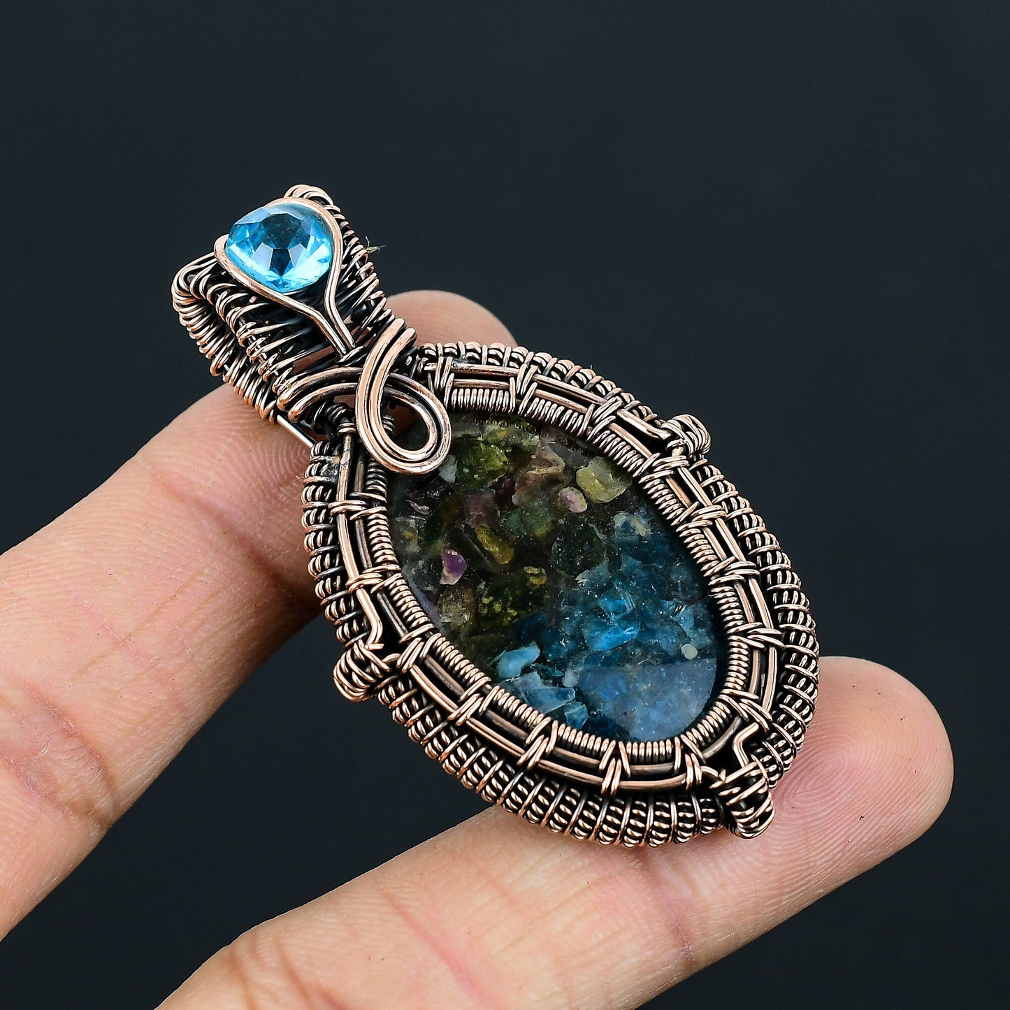 Pink-Green Watermelon Tourmaline & Blue Lapis Gemstone Pendant