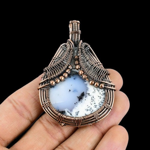 White Dendrite Opal Gemstone Pendant