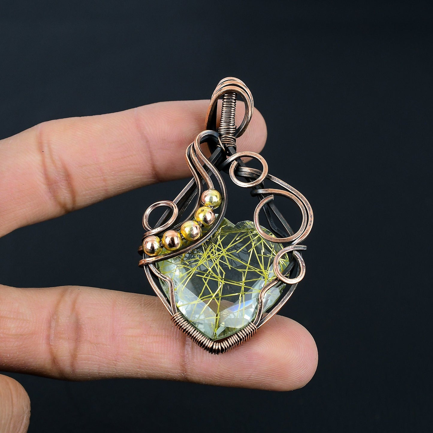 Golden Rutile Gemstone Heart Pendant