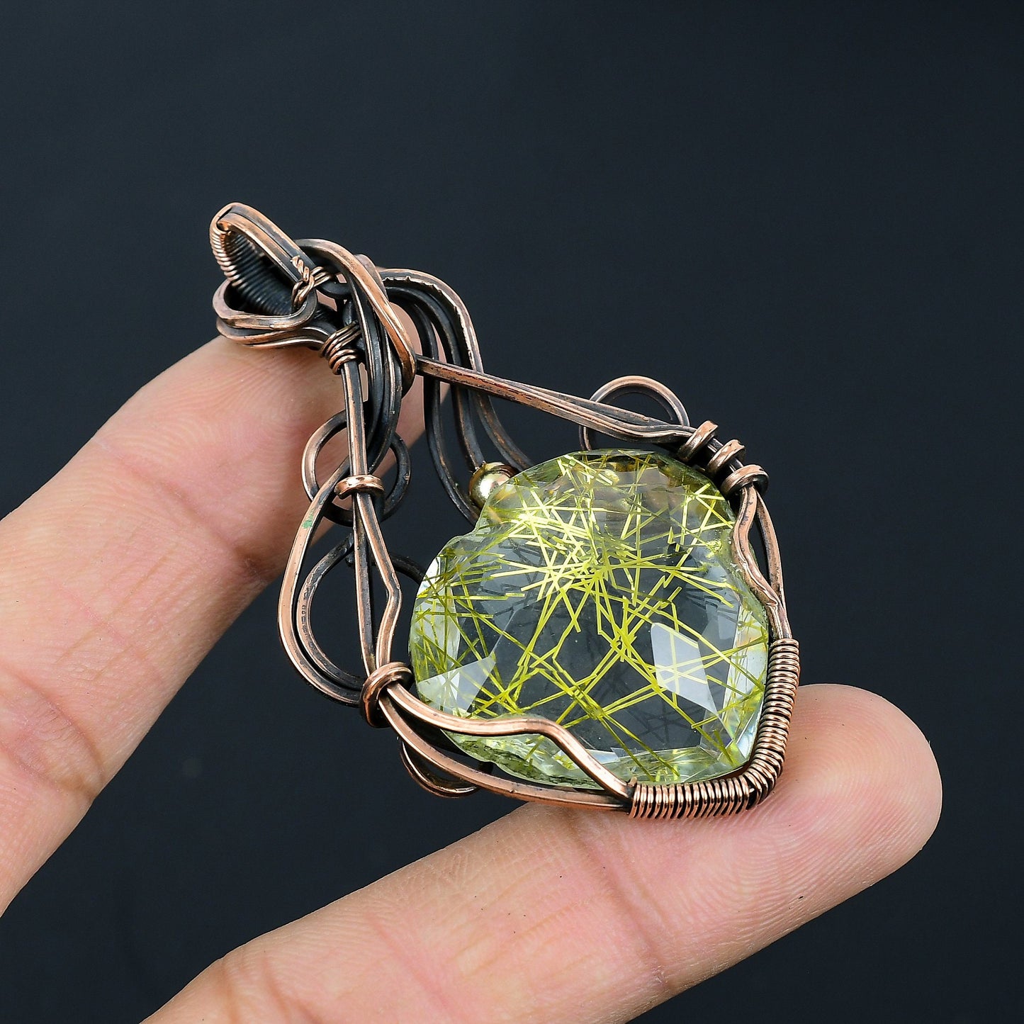 Golden Rutile Gemstone Heart Pendant