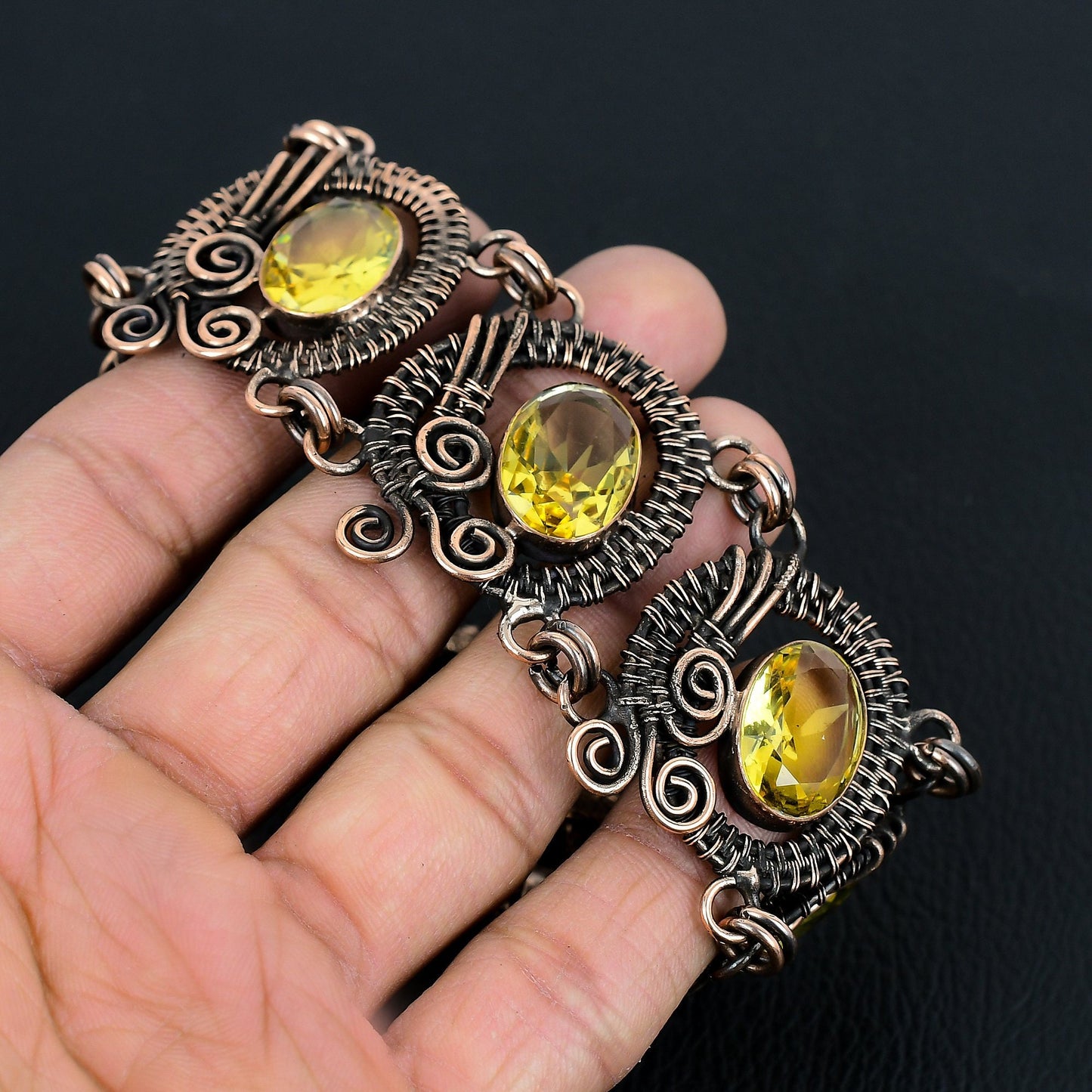 Yellow Citrine Gemstone Copper Bracelet