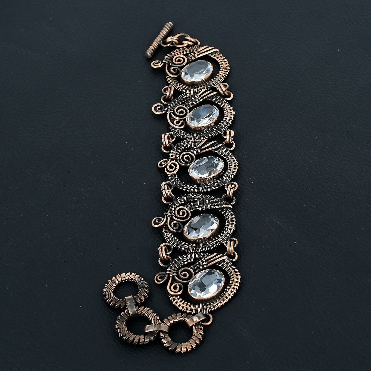 White Topaz Gemstone Wire-Wrapped Bracelet