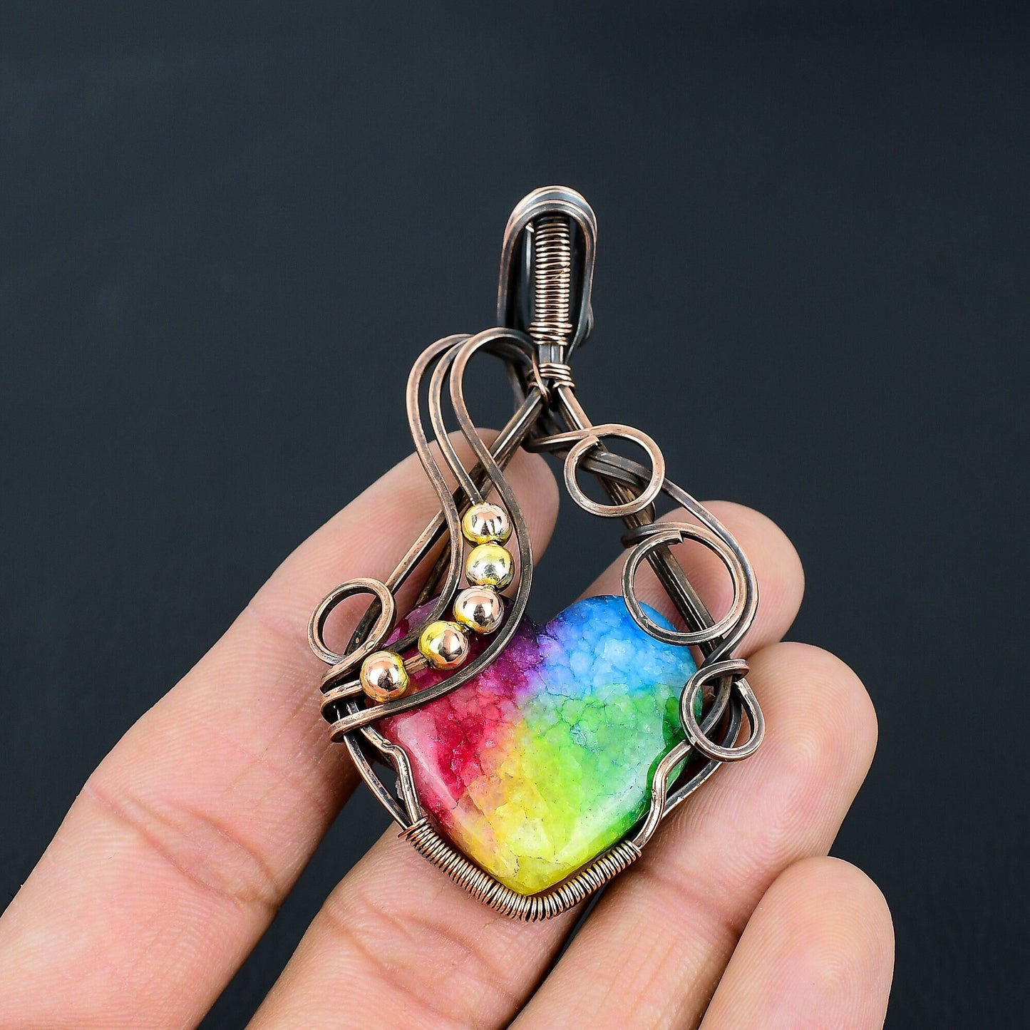 Rainbow Solar Quartz Heart Gemstone Pendant