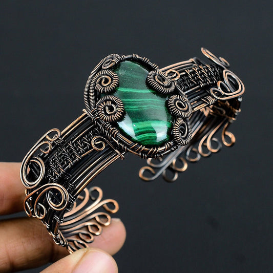 Green Malachite Gemstone Cuff Bracelet