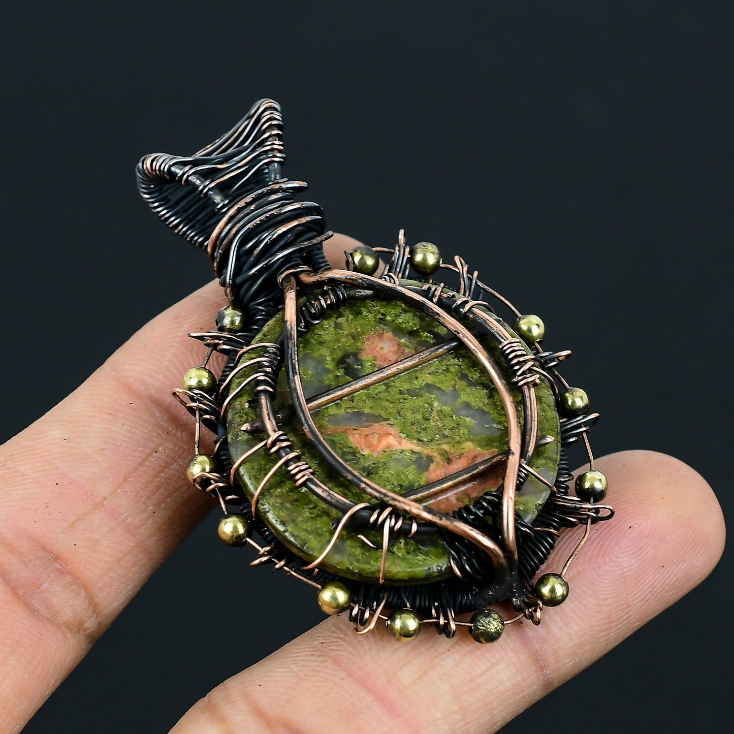 Green-Pink Unakite Gemstone Pendant