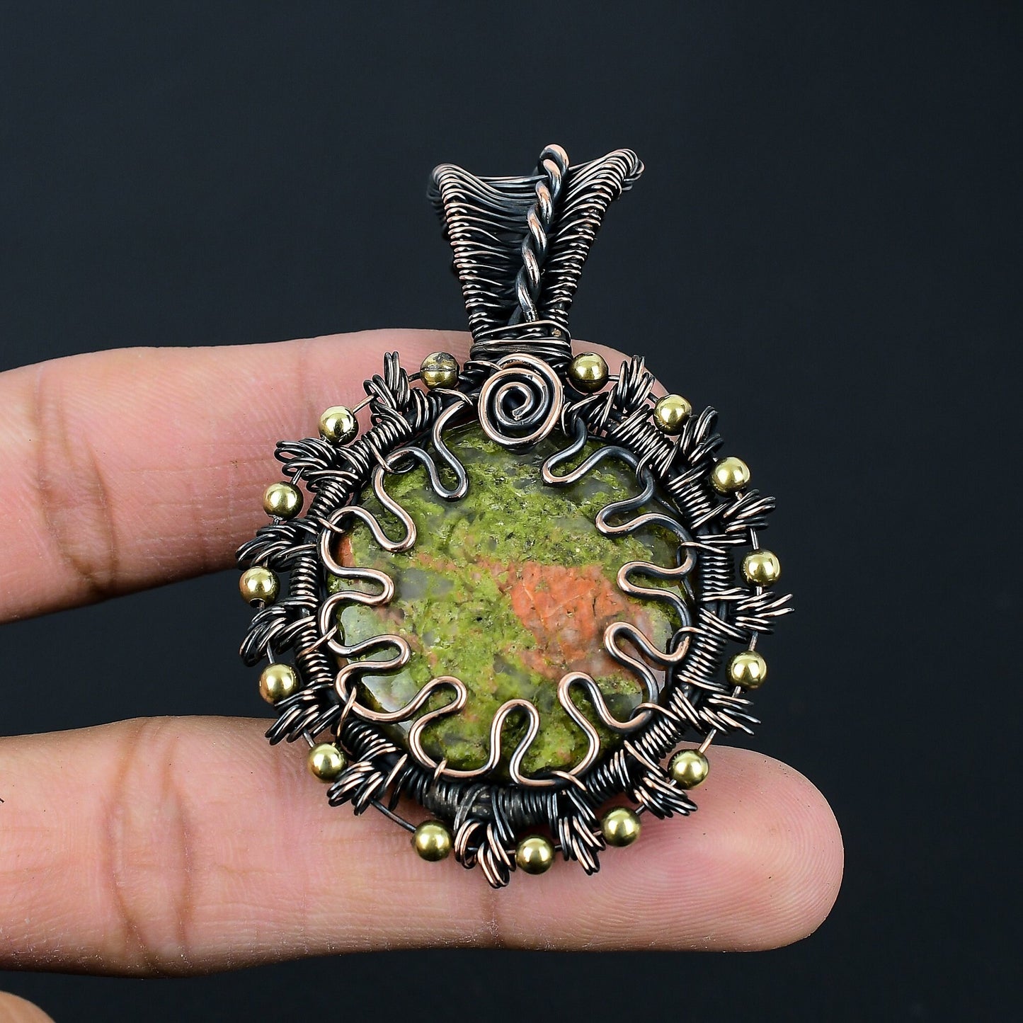 Green & Pink Unakite Gemstone Pendant