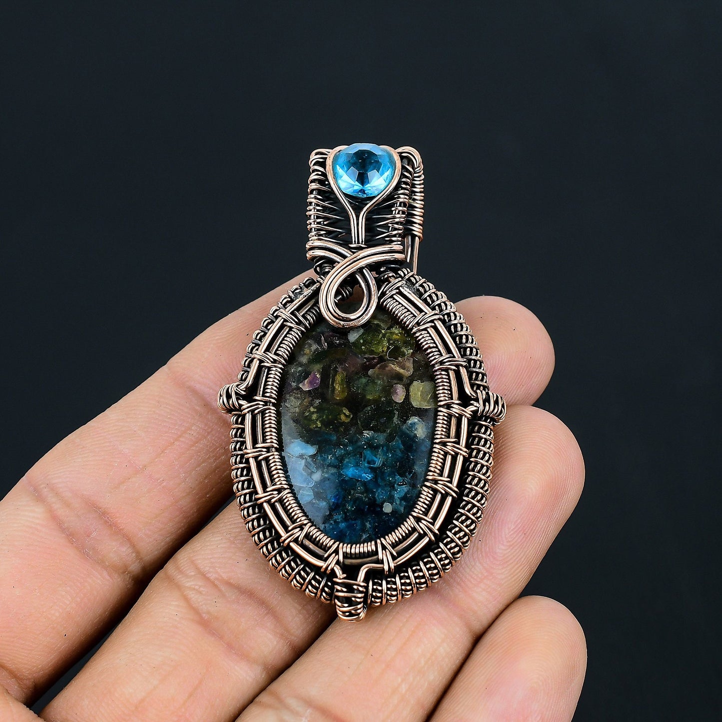 Pink-Green Watermelon Tourmaline & Blue Lapis Gemstone Pendant