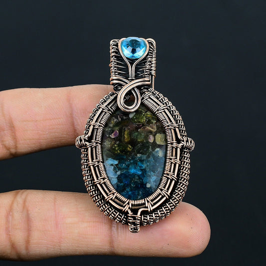 Pink-Green Watermelon Tourmaline & Blue Lapis Gemstone Pendant