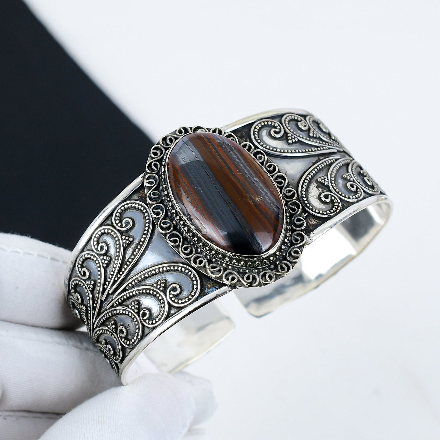 Golden Brown Tiger Eye Sterling Silver Bracelet