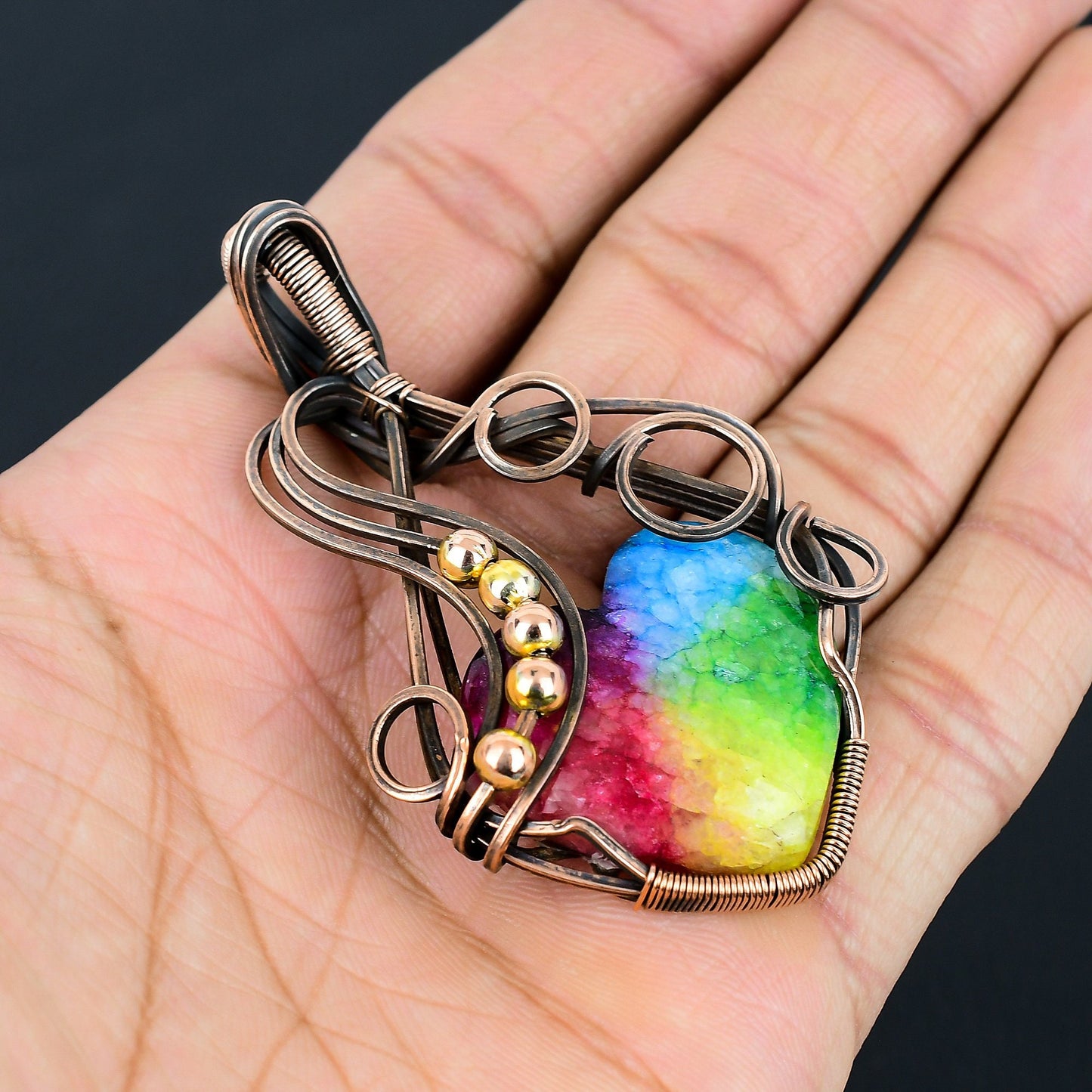 Rainbow Solar Quartz Heart Gemstone Pendant