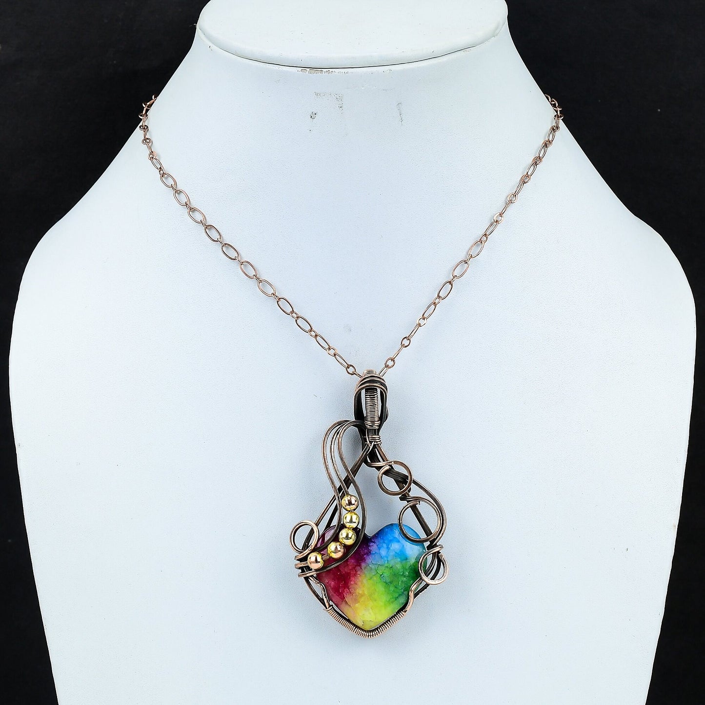 Rainbow Solar Quartz Heart Gemstone Pendant